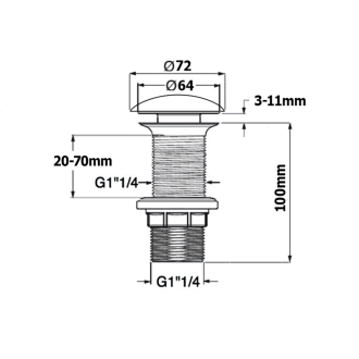 Umývadlová výpusť 5/4“, click-clack, keramická zátka, hr.20-70mm, matná zelená mint