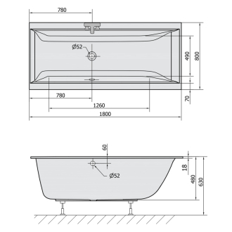 CLEO SLIM obdĺžniková vaňa 180x80x48cm, biela 95611S