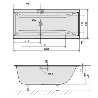 CLEO SLIM obdĺžniková vaňa 170x75x48cm, biela 94611S