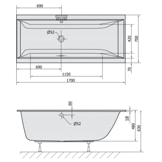 CLEO SLIM obdĺžniková vaňa 170x70x48cm, biela 74611S