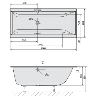 CLEO SLIM obdĺžniková vaňa 160x70x48cm, biela 73611S