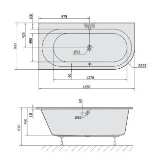 ASTRA L SLIM asymetrická vaňa 165x80x48cm, biela 33611S