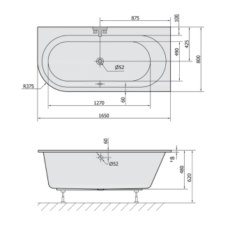 ASTRA R SLIM asymetrická vaňa 165x80x48cm, biela 34611S