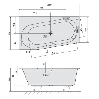 ASTRA WL SLIM asymetrická vaňa 165x90x48cm, biela 30611S