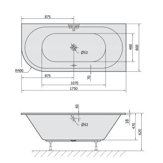 VIVA R SLIM asymetrická vaňa 175x80x47cm, biela 78119S