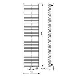 TONDI vykurovacie teleso rovné 600x1690 mm, stredové pripojenie, čierna mat DT496T