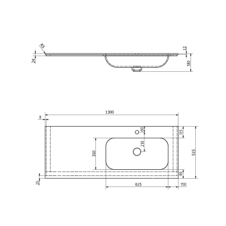 ARUBA umývadlo vpravo, 130x51,5 cm, Rockstone biela mat AR130-B1R