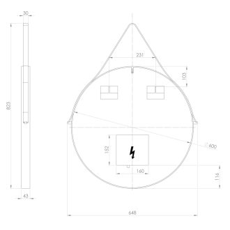 ORBITER okrúhle LED podsvietené zrkadlo s koženým pásikom, ? 60cm, čierna mat ORL060
