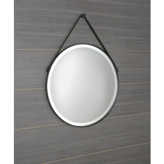 ORBITER okrúhle LED podsvietené zrkadlo s koženým pásikom, ? 60cm, čierna mat ORL060