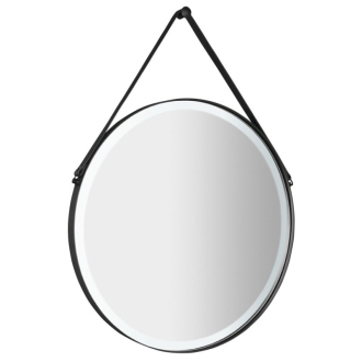 ORBITER okrúhle LED podsvietené zrkadlo s koženým pásikom, ? 70cm, čierna mat ORL070