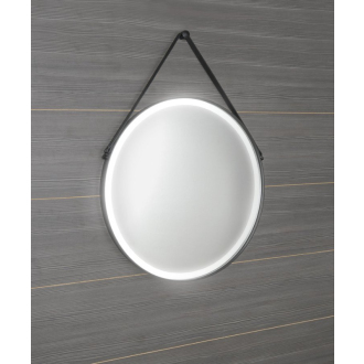 ORBITER okrúhle LED podsvietené zrkadlo s koženým pásikom, ? 70cm, čierna mat ORL070
