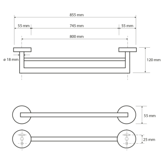 X-ROUND E dvojitý držiak na uteráky 855mm, chróm XR425