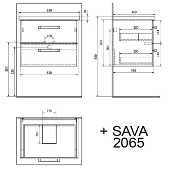 VEGA umývadlová skrinka 62x50x43, 6 cm, 2xzásuvka, biela VG064