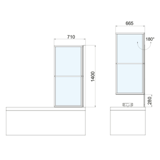 KAGERA vaňová zástena s pneumatickým zdvihom, š. 710 mm, čierna mat, číre sklo 30336B
