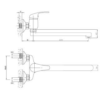 AQUALINE 35 nástenná batéria rozstup 100 mm, ramienko ploché, 220 mm, chróm 52021