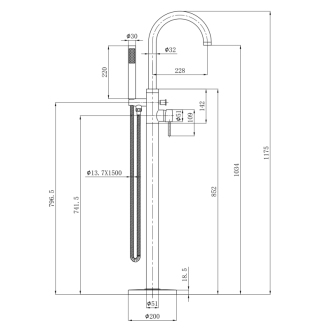 CETO vaňová batéria s pripojením do podlahy, výška 1175mm, čierna mat BV357B