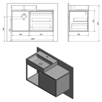 SKARA umývadlová skrinka 100x49, 5x46, 5cm, čierna mat/dub Alabama CG004-2222