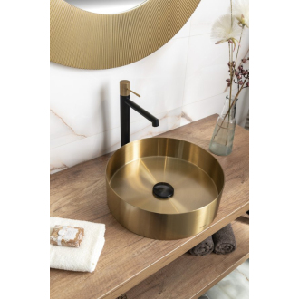 AURUM nerezové umývadlo, priemer 38 cm, vrátane výpuste, zlatá AU201