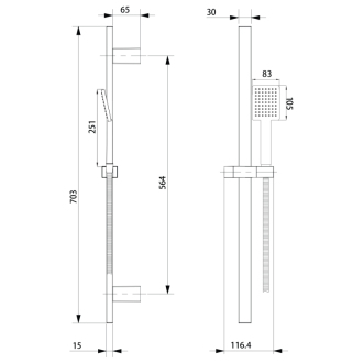 Sprchová súprava hranatá, posuvný držiak 700mm, čierna mat SC615