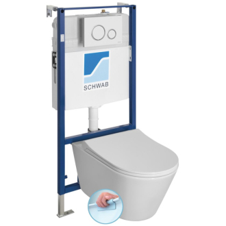Závesné WC AVVA Rimless s podomietkovou nádržkou a tlačidlom Schwab, biela 100314-SET5