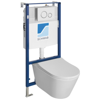 Závesné WC AVVA Rimless s podomietkovou nádržkou a tlačidlom Schwab, biela 100314-SET5