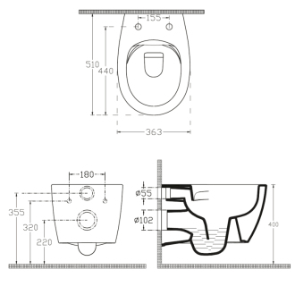 Závesné WC SENTIMENTI Rimless s podomietkovou nádržkou a tlačidlom, biela 10AR02010SV-SET5
