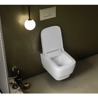 Závesné WC BELLO Rimless s podomietkovou nádržkou a tlačidlom Schwab, biela 100214-SET5