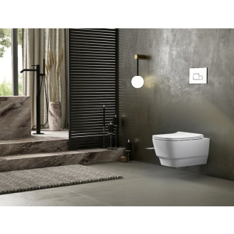 Závesné WC BELLO Rimless s podomietkovou nádržkou a tlačidlom Schwab, biela 100214-SET5