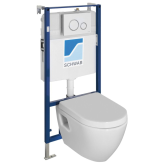 Závesné WC NERA s podomietkovou nádržkou a tlačidlom Schwab, biela NS952-SET5