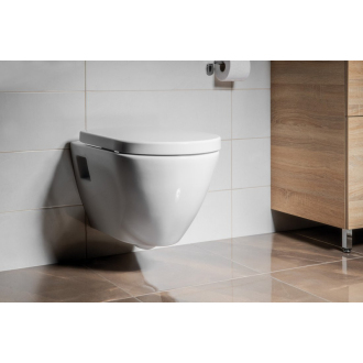Závesné WC NERA s podomietkovou nádržkou a tlačidlom Schwab, biela NS952-SET5