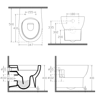 Závesné WC ABSOLUTE Rimless s podomietkovou nádržkou a tlačidlom, biela 10AB02002-SET5