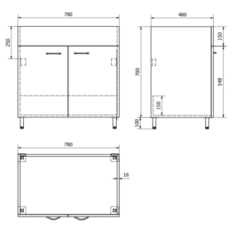 Aqualine Skrinka pod výlevku 78x70x48 cm, biela 57036