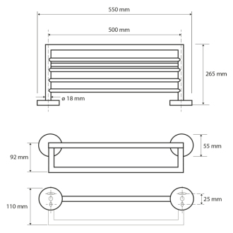 X-ROUND BLACK polička na uteráky s hrazdou 500mm, čierna XR421B