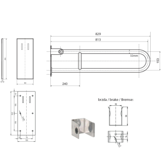 HANDICAP madlo sklopné 813mm, čierna XH518B