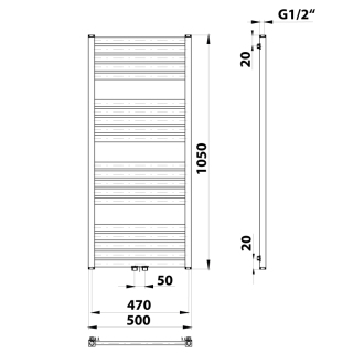 GRUNT vykurovacie teleso rovné 500x1050 mm, stredové pripojenie, čierna mat 600.121.6