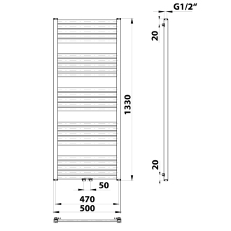GRUNT vykurovacie teleso rovné 500x1330 mm, stredové pripojenie, čierna mat 600.122.6