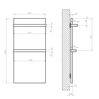 ENIS kúpeľňový sálavý vykurovací panel 600W, IP44, 590x1200 mm, čierna mat RH600B