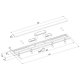 FLISE sprchový kanálik pre dlažbu, superflow, DN50, 910x122x65 mm 73691