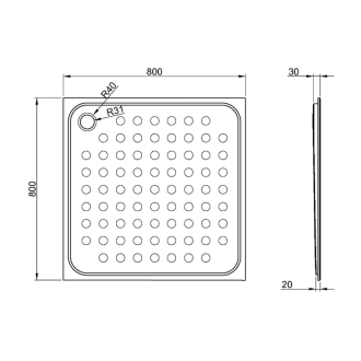 Sprchová vanička 800x30x800 mm, nerez mat 13052.80.S