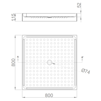 Sprchová vanička 800x115x800 mm, nerez mat 13055.2.S