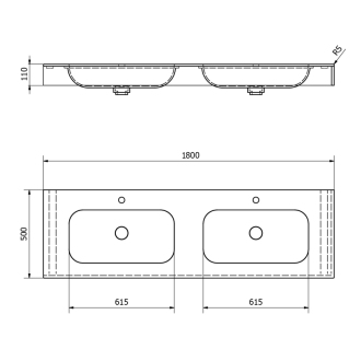 EMICO dvojumývadlo, Rockstone, 180x50cm, golier L, biela mat EM180-B2M-L