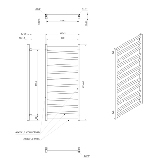 ZIG vykurovacie teleso 600x1334 mm, čierna mat ZG613B