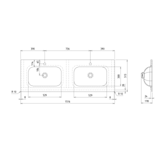 TREOS dvojumývadlo 151,6x51,3 cm, rockstone, biela mat TS152-0101