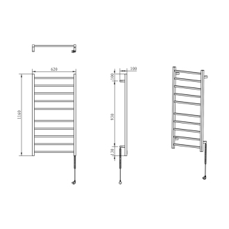 ESKINADO elektrický sušiak uterákov, hranatý, 620x1160 mm, 120 W, nerez lesk ER430V