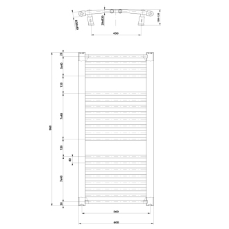 Aqualine ORBIT vykurovacie teleso s bočným pripojením 600x960 mm, biela ILO96T