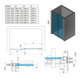 THRON LINE SQUARE sprchové dvere 1100 mm, hranaté pojazdy, číre sklo TL5011-5002