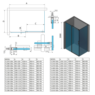 THRON LINE ROUND obdĺžnikový sprchovací kút 1100x800mm, okrúhle pojazdy TL1180-5005