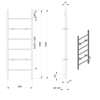 BARBO elektrický sušiak uterákov, hranatý, 600x1600 mm, 160 W, čierna mat BB906