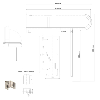 HANDICAP madlo sklopné s opornou nohou 813 mm, biela XH523W