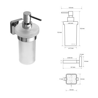 INSIA dávkovač mydla 230 ml, mliečne sklo, chróm IS019